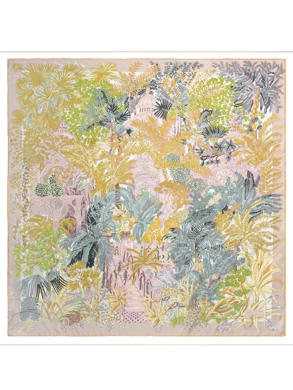 Silk Botanical Print Scarf - Pastel Multicolor - 016